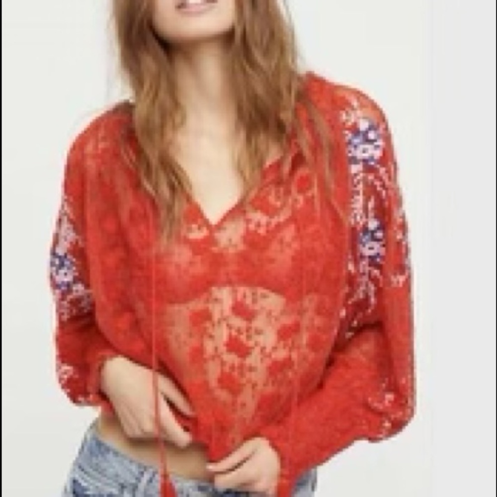 NWT Free people sheer embroidered top